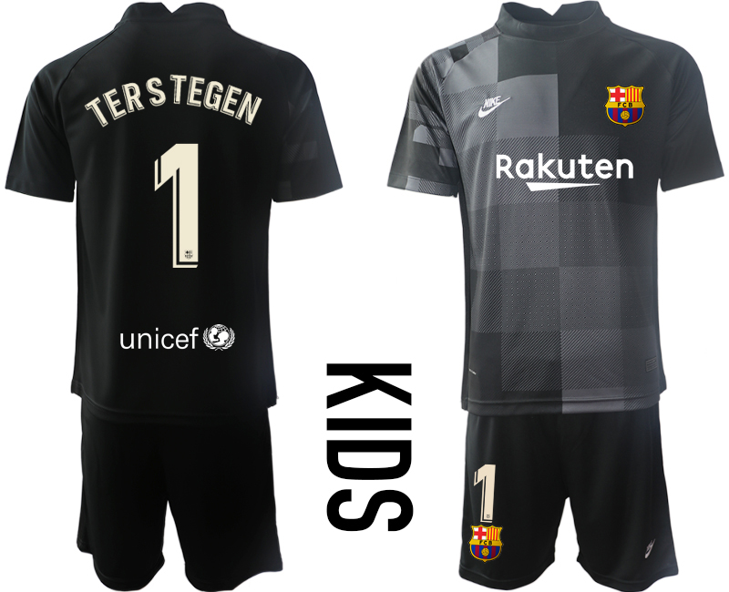 Youth 2021-2022 Club Barcelona black goalkeeper #1 Soccer Jersey->customized soccer jersey->Custom Jersey